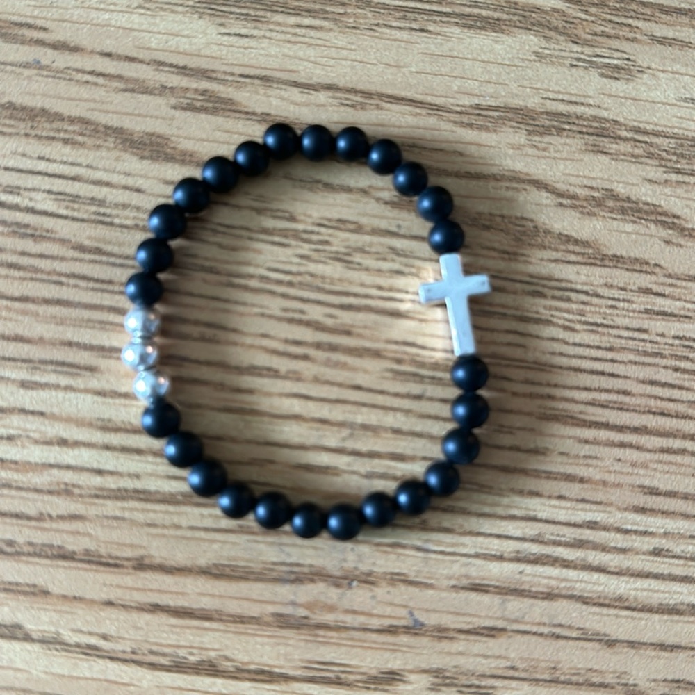 Black beaded cross bracelet, one size fits all